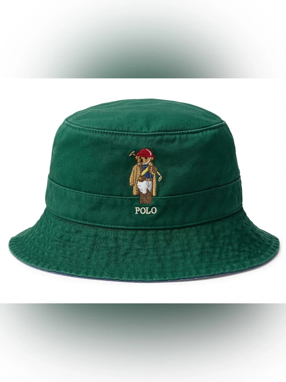 NWT Polo Ralph Lauren Green EQUESTRIAN POLO PLAYER BEAR Cotton Twill Bucket Hat